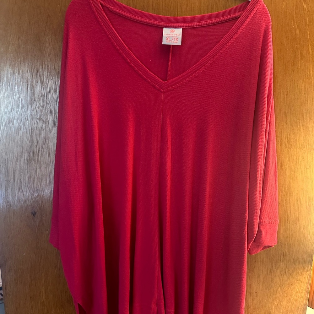 Laurie Felt Deep Red V-Neck Tunic